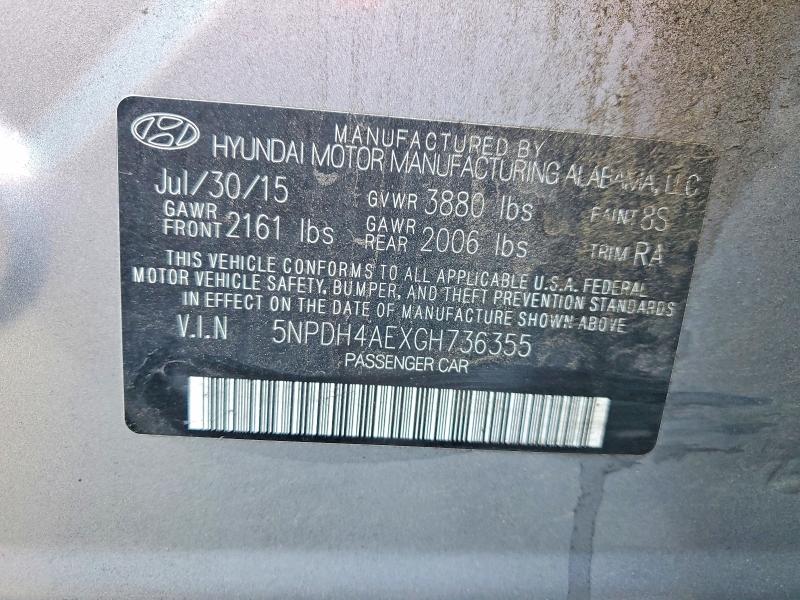 2016 Hyundai Elantra მანქანა იყიდება აუქციონზე, vin: 5NPDH4AEXGH736355, აუქციონის ნომერი: 71173506