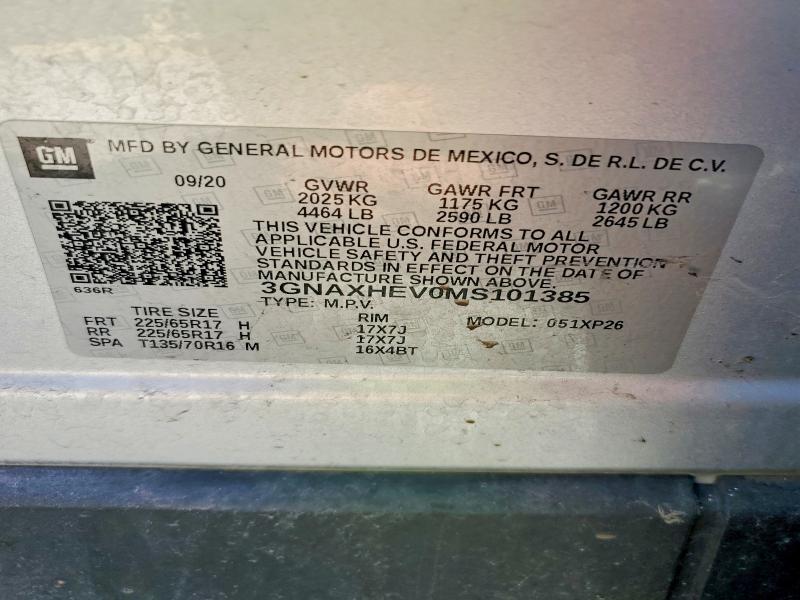 2021 Chevrolet Equinox მანქანა იყიდება აუქციონზე, vin: 3GNAXHEV0MS101385, აუქციონის ნომერი: 71915126