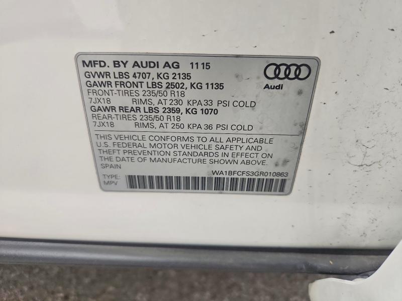 Aukcja sprzedaży 2016 Audi Q3, vin: WA1BFCFS3GR010863, numer aukcji: 70113046