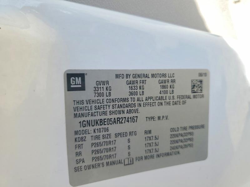Aukcja sprzedaży 2010 Chevrolet Tahoe, vin: 1GNUKBE05AR274167, numer aukcji: 71111506