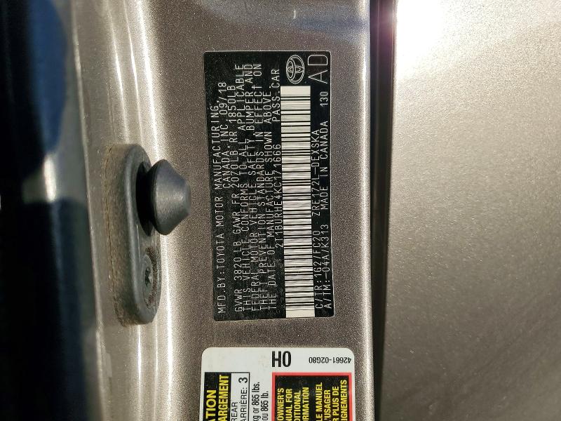 2019 Toyota Corolla მანქანა იყიდება აუქციონზე, vin: 2T1BURHE4KC171666, აუქციონის ნომერი: 72271986