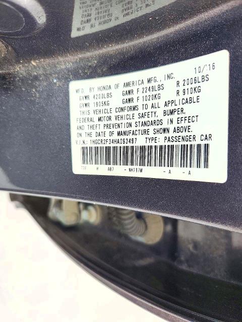 72995556 :رقم المزاد ، 1HGCR2F34HA093497 vin ، 2017 Honda Accord مزاد بيع