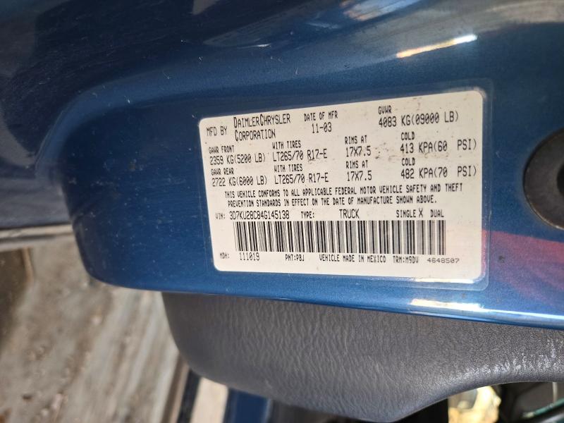 72135436 :رقم المزاد ، 3D7KU28C84G145138 vin ، 2004 Dodge Ram 2500 مزاد بيع