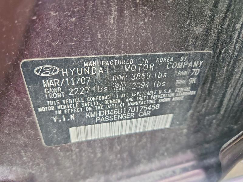 Aukcja sprzedaży 2007 Hyundai Elantra, vin: KMHDU46D17U175458, numer aukcji: 70788476