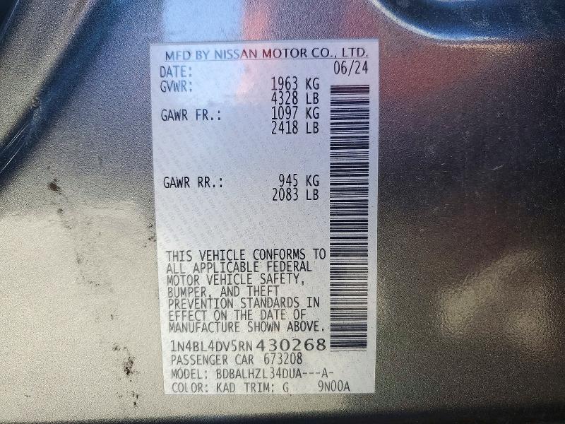 2024 Nissan Altima მანქანა იყიდება აუქციონზე, vin: 1N4BL4DV5RN430268, აუქციონის ნომერი: 72107496