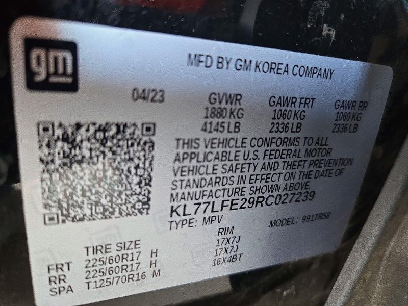 71365676 :رقم المزاد ، KL77LFE29RC027239 vin ، 2024 Chevrolet Trax مزاد بيع