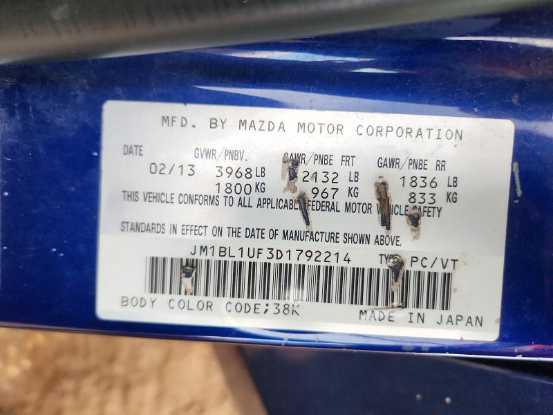 71309606 :رقم المزاد ، JM1BL1UF3D1792214 vin ، 2013 Mazda 3 مزاد بيع