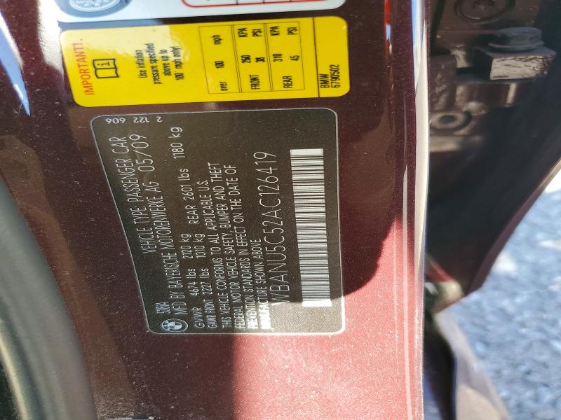 2010 Bmw 528 მანქანა იყიდება აუქციონზე, vin: WBANU5C52AC126419, აუქციონის ნომერი: 71785806