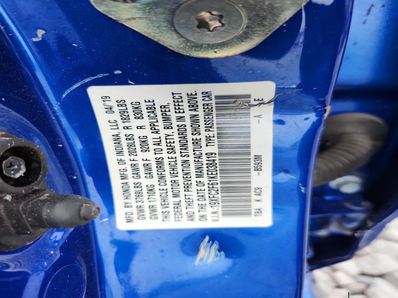Aukcja sprzedaży 2019 Honda Civic, vin: 19XFC2F61KE038419, numer aukcji: 71051476