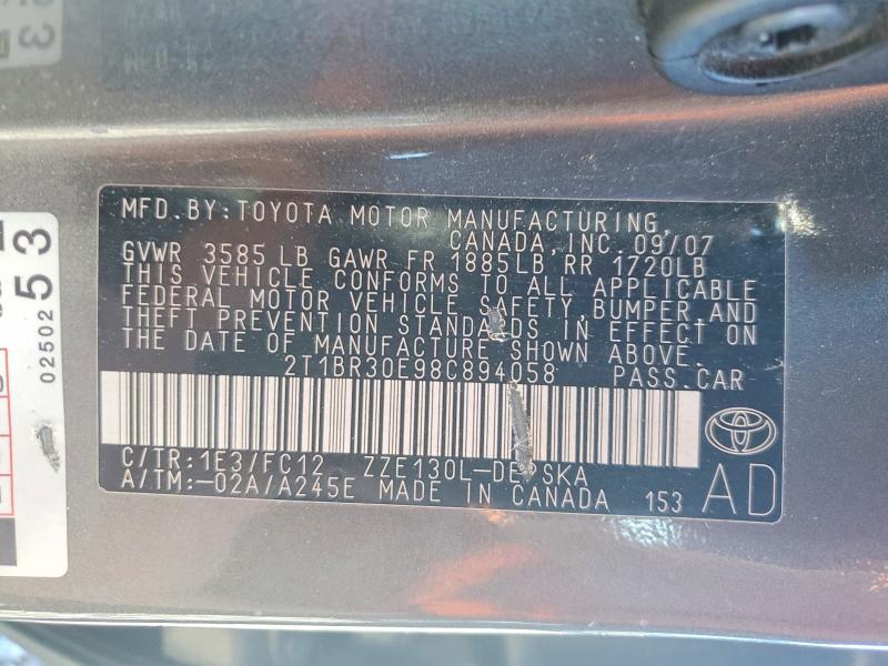 Продаж на аукціоні авто 2008 Toyota Corolla, vin: 2T1BR30E98C894058, номер лоту: 71613406