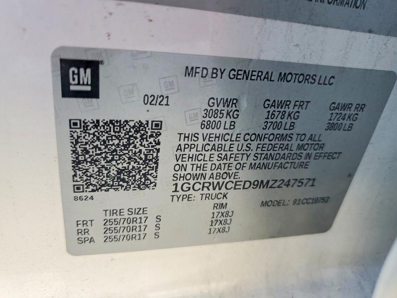 2021 Chevrolet Silverado მანქანა იყიდება აუქციონზე, vin: 1GCRWCED9MZ247571, აუქციონის ნომერი: 70476526
