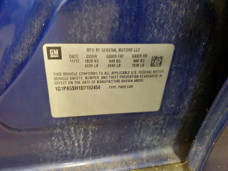 2013 Chevrolet Cruze მანქანა იყიდება აუქციონზე, vin: 1G1PA5SH1D7182454, აუქციონის ნომერი: 72409126