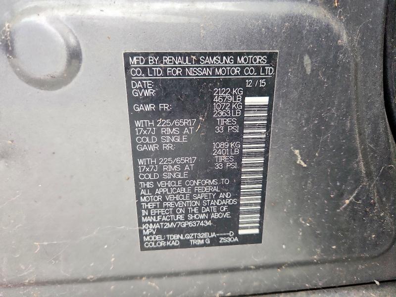 2016 Nissan Rogue მანქანა იყიდება აუქციონზე, vin: KNMAT2MV7GP637434, აუქციონის ნომერი: 71110076