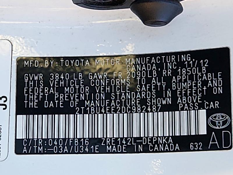 2013 Toyota Corolla მანქანა იყიდება აუქციონზე, vin: 2T1BU4EE2DC982487, აუქციონის ნომერი: 73107196