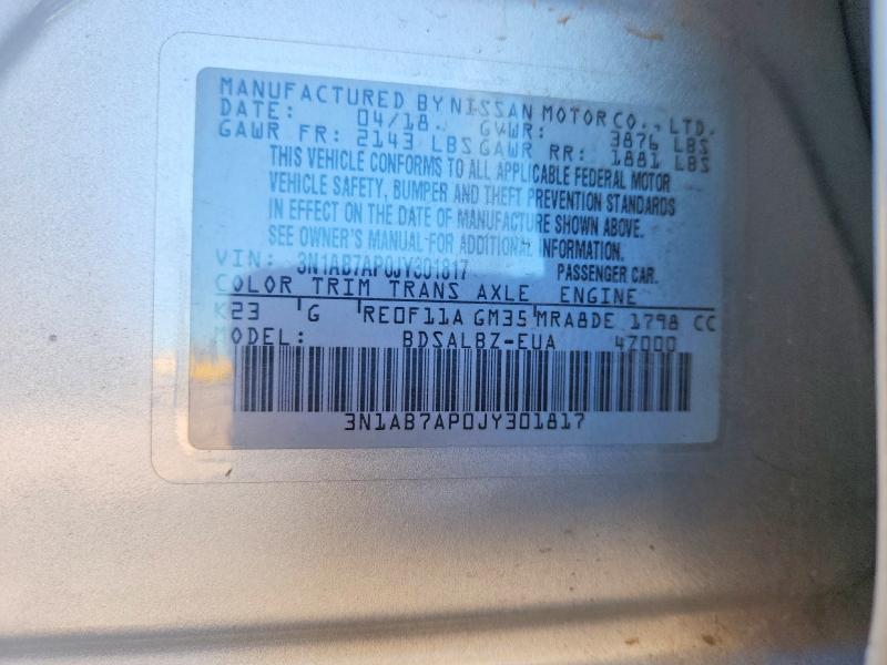 71502676 :رقم المزاد ، 3N1AB7AP0JY301817 vin ، 2018 Nissan Sentra مزاد بيع
