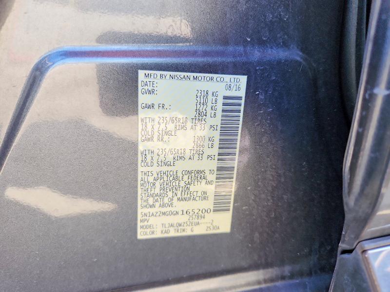 71293196 :رقم المزاد ، 5N1AZ2MG0GN165200 vin ، 2016 Nissan Murano مزاد بيع