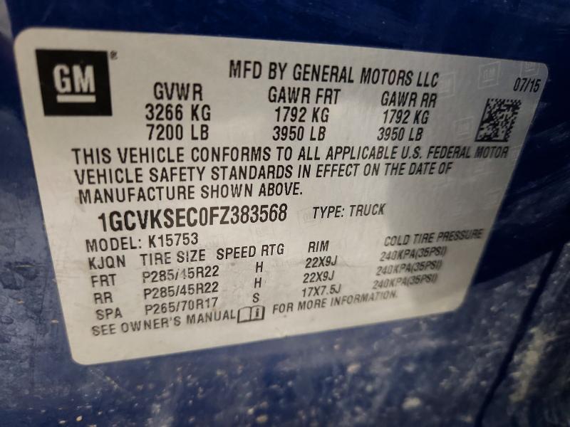 Auction sale of the 2015 Chevrolet Silverado, vin: 1GCVKSEC0FZ383568, lot number: 70643916