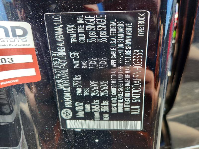 2022 Hyundai Santa Cruz მანქანა იყიდება აუქციონზე, vin: 5NTJDDAF9NH023338, აუქციონის ნომერი: 71982526