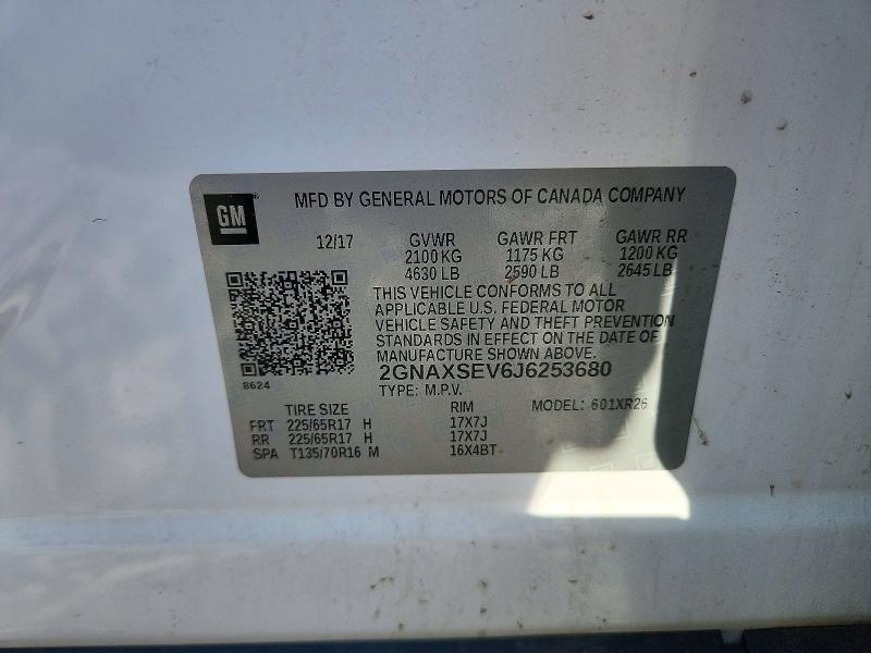 72574786 :رقم المزاد ، 2GNAXSEV6J6253680 vin ، 2018 Chevrolet Equinox مزاد بيع