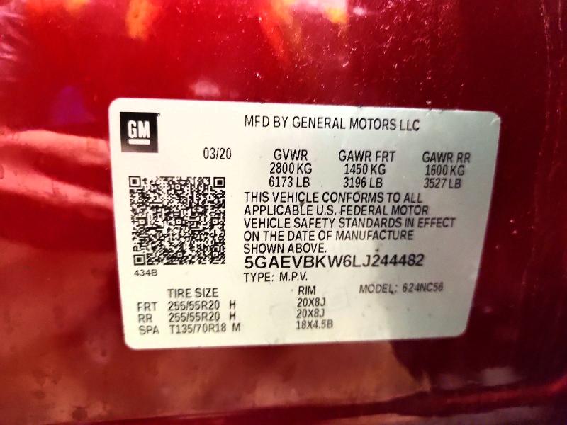 2020 Buick Enclave მანქანა იყიდება აუქციონზე, vin: 5GAEVBKW6LJ244482, აუქციონის ნომერი: 71034916
