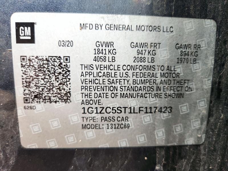 72446316 :رقم المزاد ، 1G1ZC5ST1LF117423 vin ، 2020 Chevrolet Malibu مزاد بيع