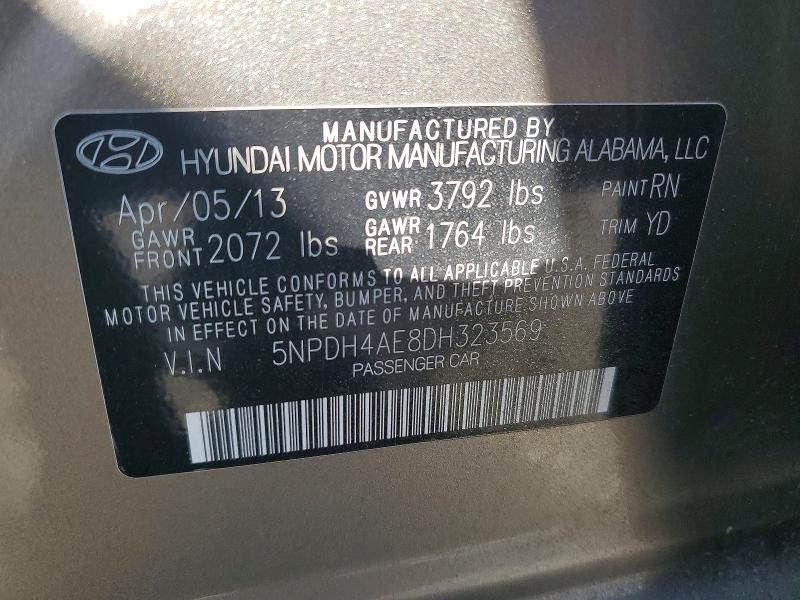 2013 Hyundai Elantra მანქანა იყიდება აუქციონზე, vin: 5NPDH4AE8DH323569, აუქციონის ნომერი: 71229386