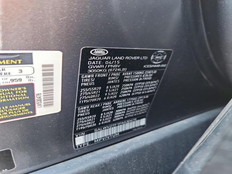Aukcja sprzedaży 2015 Land Rover Range Rover Sport, vin: SALWV2TF1FA530478, numer aukcji: 72556946