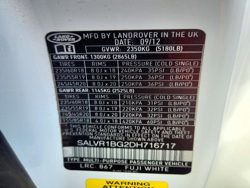 Продаж на аукціоні авто 2013 Land Rover Range Rover Evoque, vin: SALVR1BG2DH716717, номер лоту: 73058326