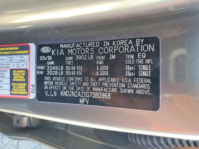 Aukcja sprzedaży 2016 Kia Soul, vin: KNDJN2A21G7380968, numer aukcji: 71812266