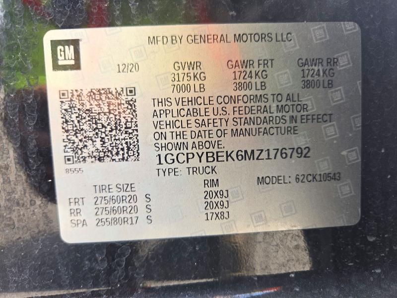 Aukcja sprzedaży 2021 Chevrolet Silverado, vin: 1GCPYBEK6MZ176792, numer aukcji: 73189806