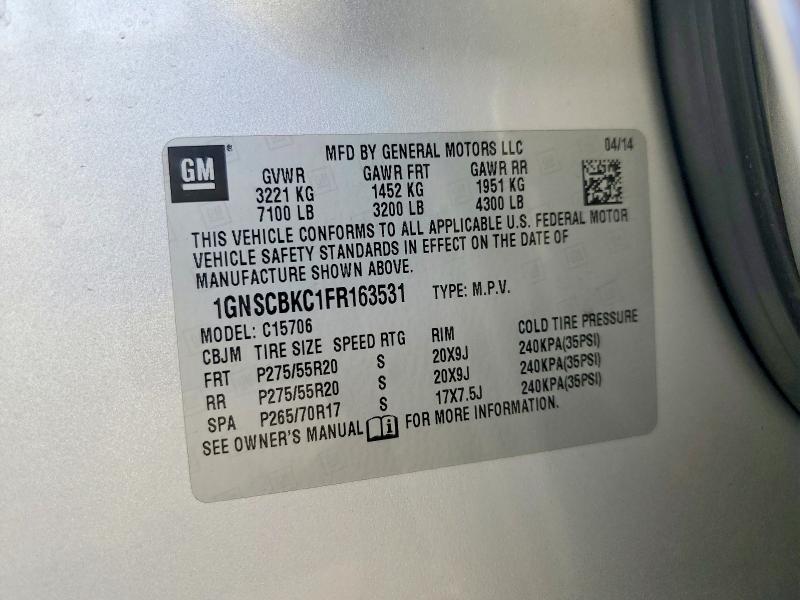 71582456 :رقم المزاد ، 1GNSCBKC1FR163531 vin ، 2015 Chevrolet Tahoe مزاد بيع