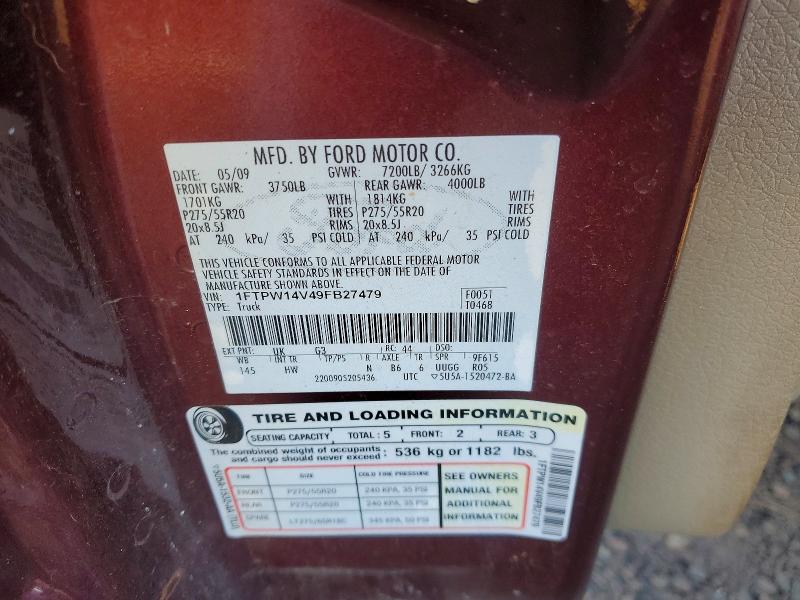 2009 Ford F150 მანქანა იყიდება აუქციონზე, vin: 1FTPW14V49FB27479, აუქციონის ნომერი: 71414146