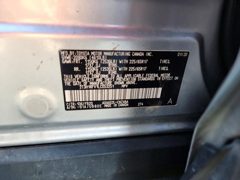 Продаж на аукціоні авто 2020 Toyota Rav4, vin: 2T3H1RFV1LC053251, номер лоту: 71580186