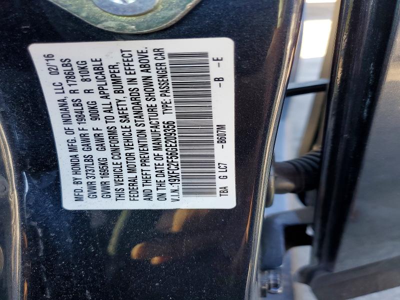 2016 Honda Civic მანქანა იყიდება აუქციონზე, vin: 19XFC2F56GE209356, აუქციონის ნომერი: 71820646