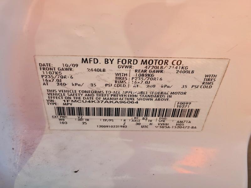 2010 Ford Escape მანქანა იყიდება აუქციონზე, vin: 1FMCU4K37AKA96064, აუქციონის ნომერი: 71651516