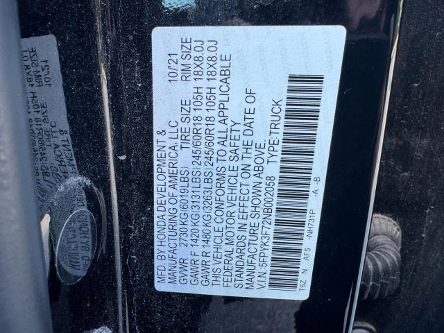 Продажа на аукционе авто 2022 Honda Ridgeline, vin: 5FPYK3F72NB002058, номер лота: 72019846