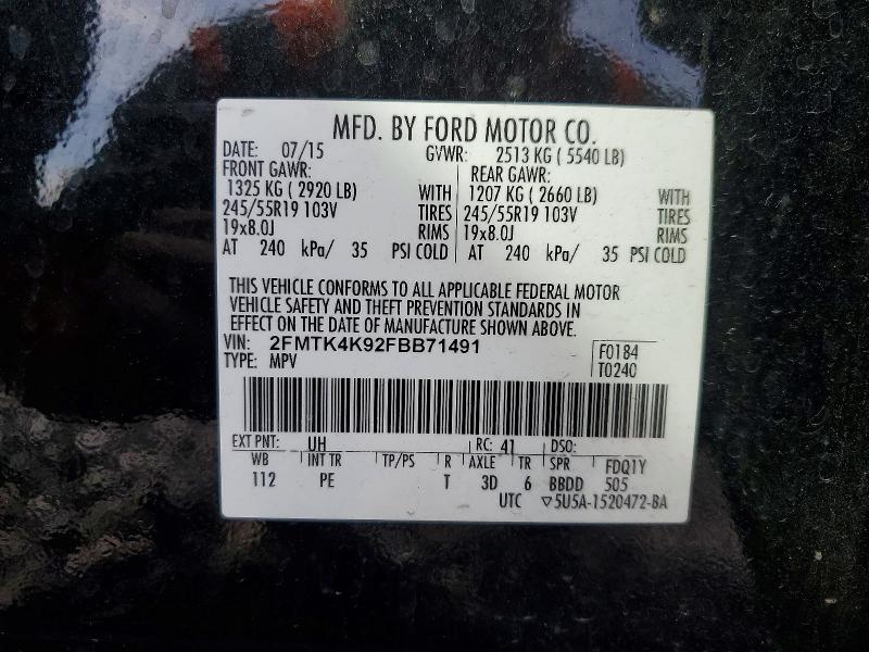 70931996 :رقم المزاد ، 2FMTK4K92FBB71491 vin ، 2015 Ford Edge مزاد بيع