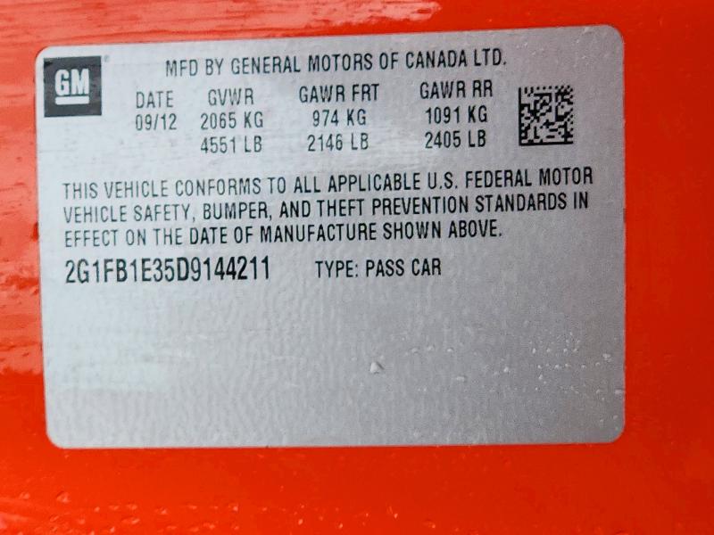 72495766 :رقم المزاد ، 2G1FB1E35D9144211 vin ، 2013 Chevrolet Camaro مزاد بيع