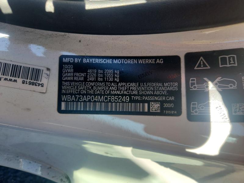 2021 Bmw 430xi მანქანა იყიდება აუქციონზე, vin: WBA73AP04MCF85249, აუქციონის ნომერი: 72272856