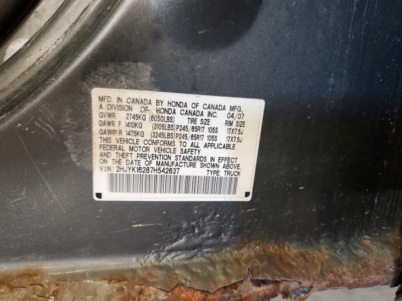 70493886 :رقم المزاد ، 2HJYK16287H542637 vin ، 2007 Honda Ridgeline مزاد بيع