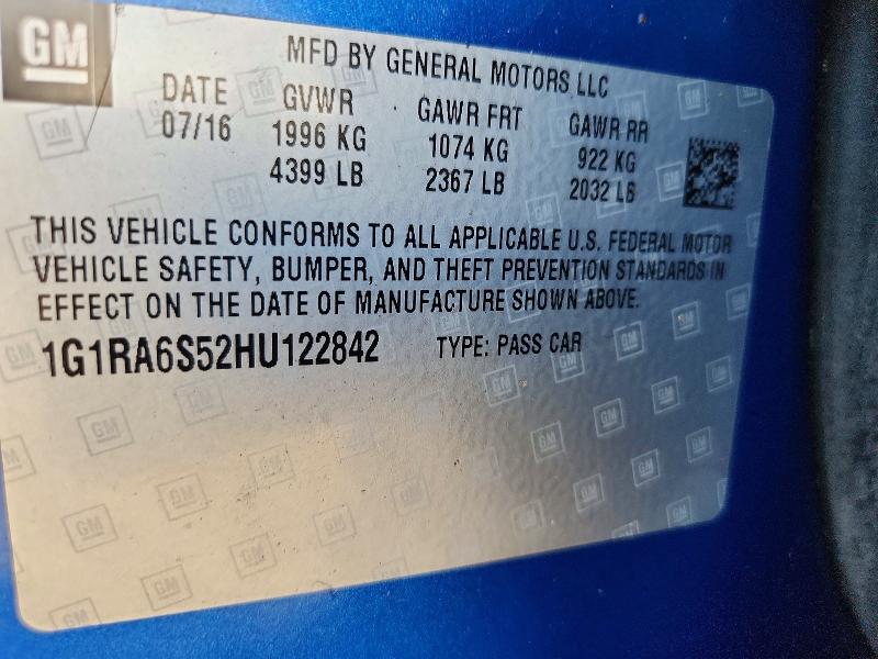 Продаж на аукціоні авто 2017 Chevrolet Volt, vin: 1G1RA6S52HU122842, номер лоту: 72547526