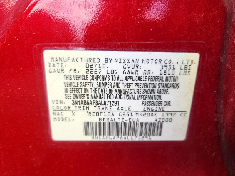 70902226 :رقم المزاد ، 3N1AB6AP8AL671291 vin ، 2010 Nissan Sentra مزاد بيع