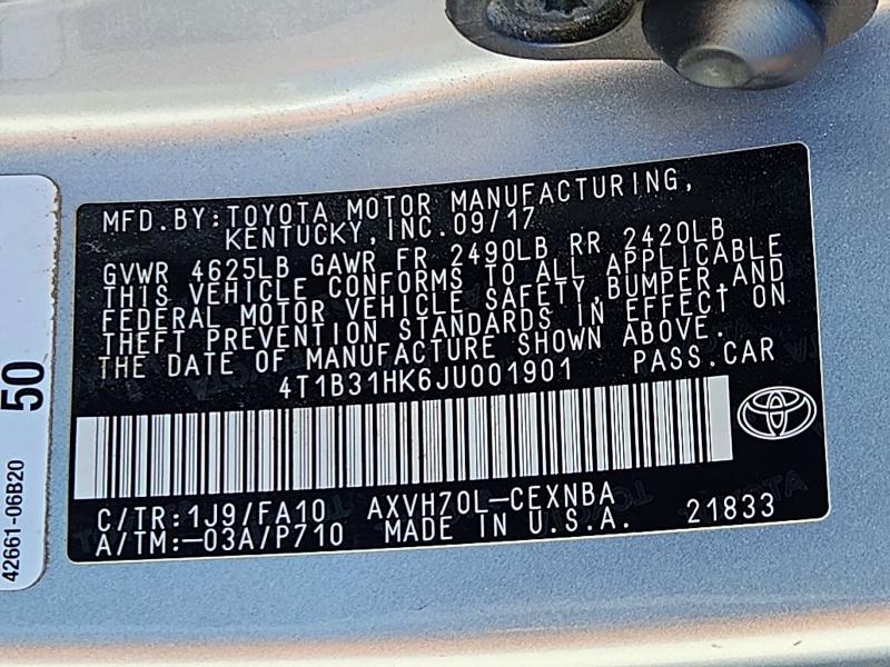 Продажа на аукционе авто 2018 Toyota Camry, vin: 4T1B31HK6JU001901, номер лота: 73108446