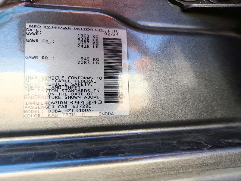 Aukcja sprzedaży 2024 Nissan Altima, vin: 1N4BL4DV9RN394343, numer aukcji: 72595776