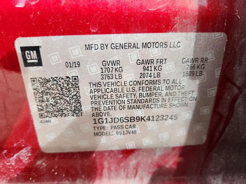 Продажа на аукционе авто 2019 Chevrolet Sonic, vin: 1G1JD6SB9K4123245, номер лота: 70606966