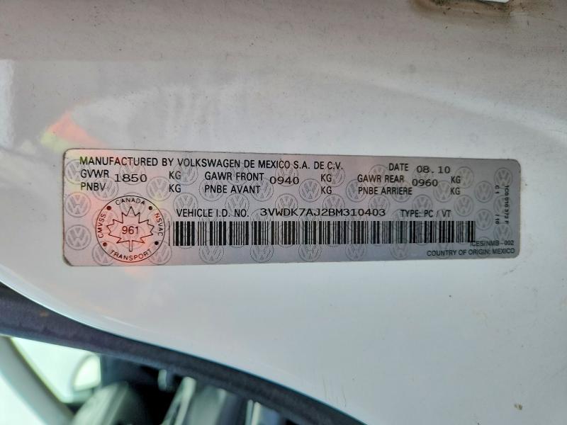 Продаж на аукціоні авто 2011 Volkswagen Jetta, vin: 3VWDK7AJ2BM310403, номер лоту: 71230236