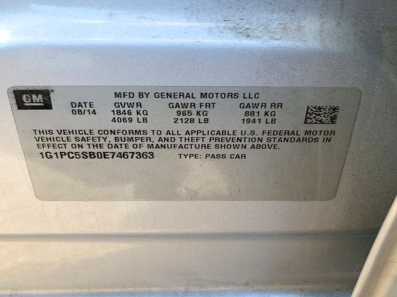 Продажа на аукционе авто 2014 Chevrolet Cruze, vin: 1G1PC5SB0E7467363, номер лота: 71257036