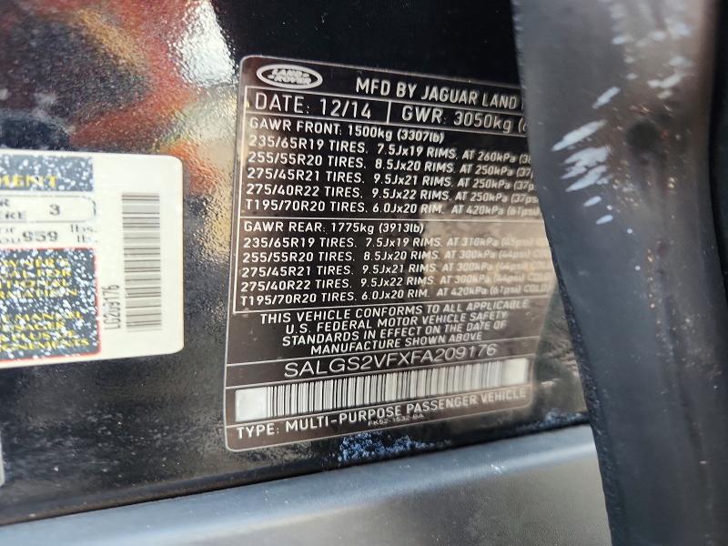 Aukcja sprzedaży 2015 Land Rover Range Rover, vin: SALGS2VFXFA209176, numer aukcji: 72232686