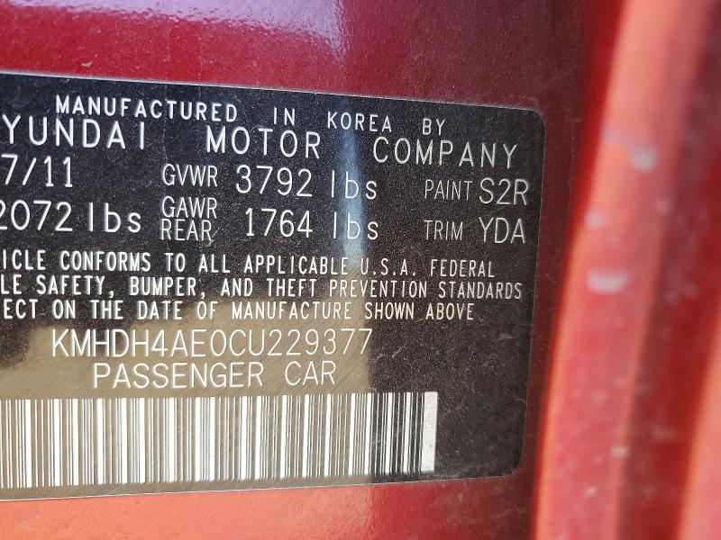 2012 Hyundai Elantra მანქანა იყიდება აუქციონზე, vin: KMHDH4AE0CU229377, აუქციონის ნომერი: 71230616