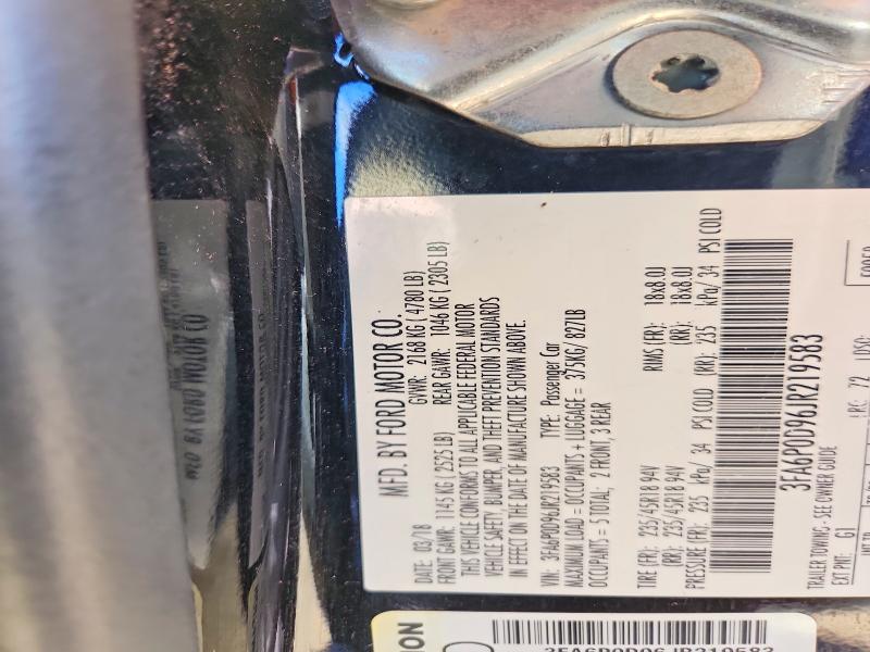 Продаж на аукціоні авто 2018 Ford Fusion, vin: 3FA6P0D96JR219583, номер лоту: 70664186